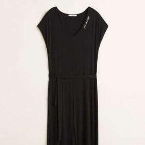 Black belted midi dress